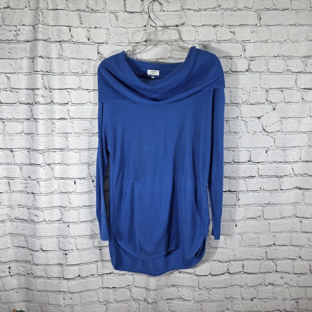 Crown & Ivy Women's XS Blue Cowl Neck Tunic Long Sleeve Sweater